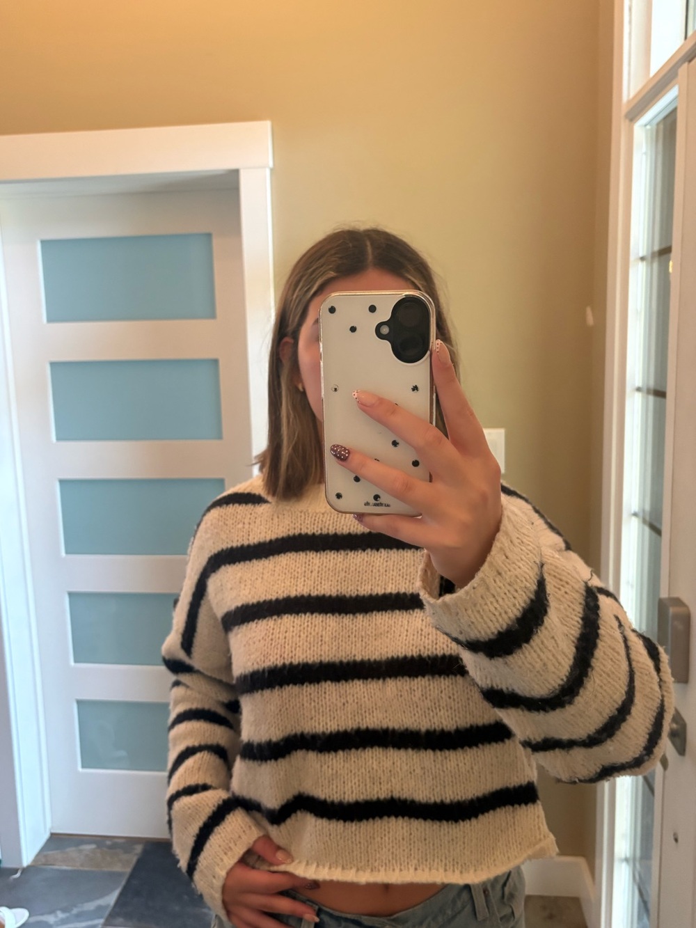 Dreamers Cream and Black Striped Knit Crewneck Sweater